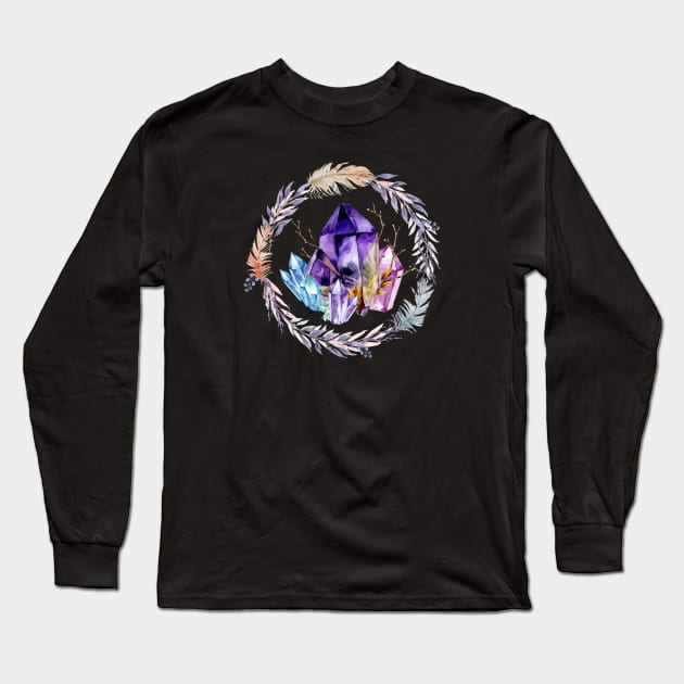 Amethyst And Blue Topaz Crystal Magic Long Sleeve T-Shirt by LittleBunnySunshine